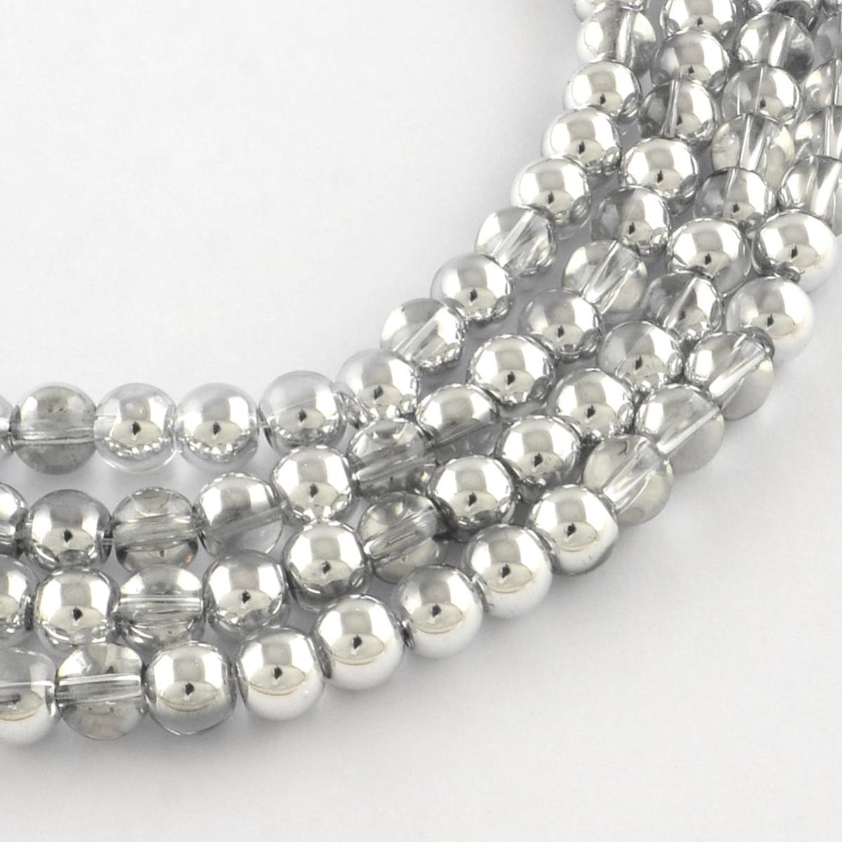 Glass Beads (Half Plated Silver) Round.  *See Drop Down for Size Options