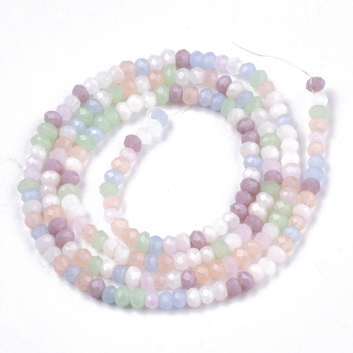 Glass Faceted Rondelle.  *2mm. (Hole .6mm).  Pastel Opaque Mixed Colors.  (Approx 190 Beads per 12