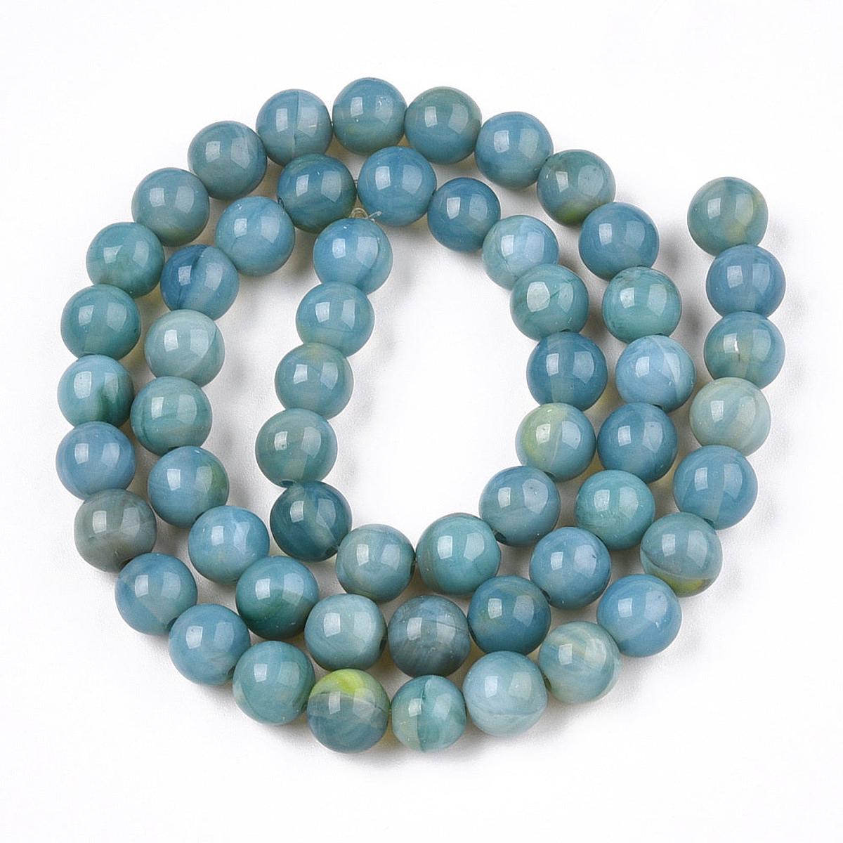Glass Round Beads Strands, Imitation Look Stones, Round, Steel Blue, 8~8.5x8mm, Hole: 1mm.  Approx 50 Beads.