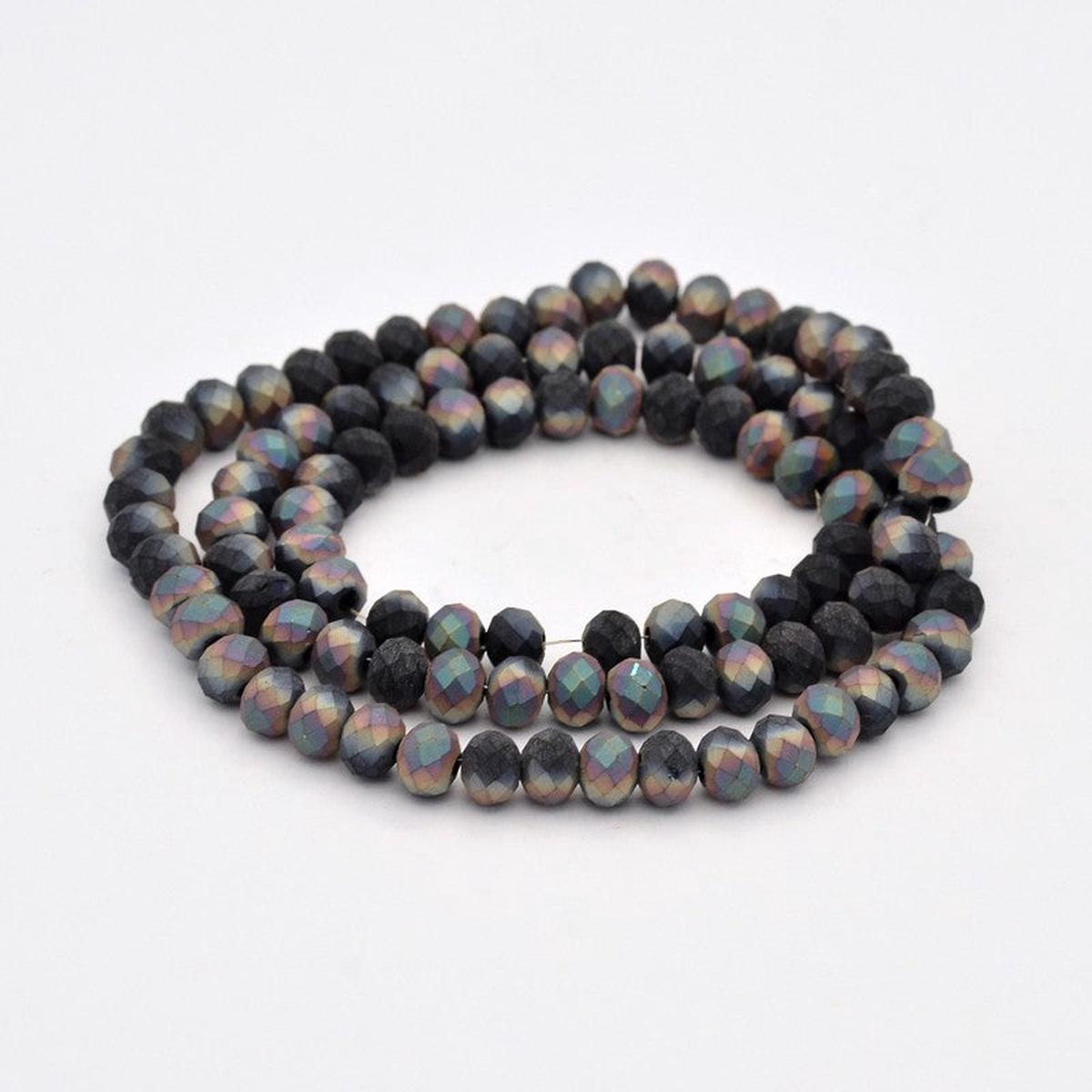 Half Plated Faceted Rondelle Glass Beads Strands, Frosted, Multi-color Plated, 3x2mm, Hole: 1mm; about 150pcs/strand, 15.7