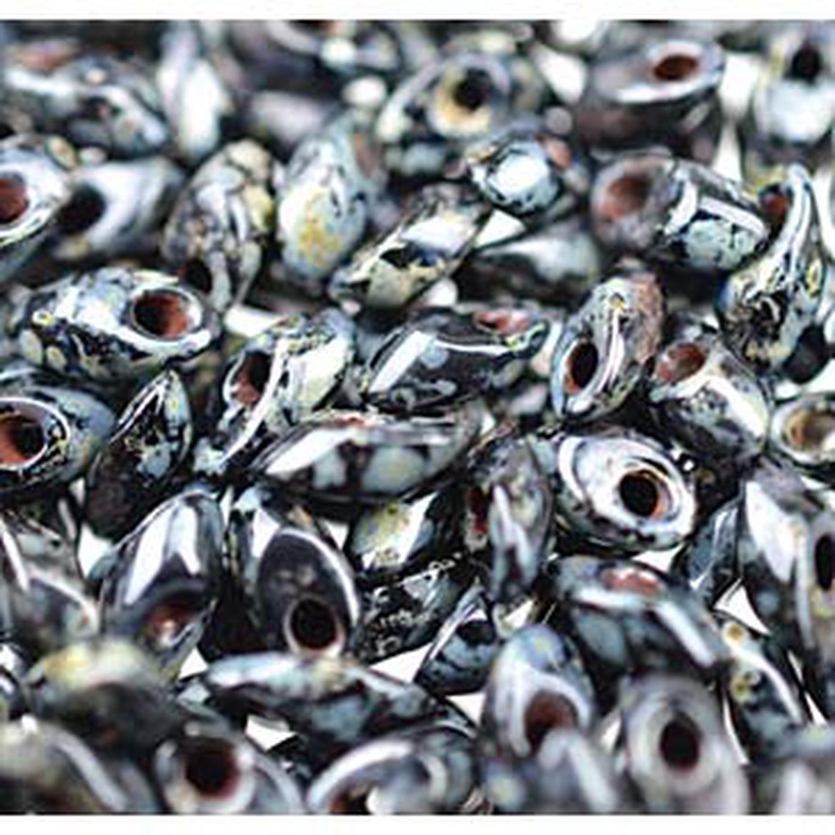 Long Magatama Beads #4511 Picasso Smoky Black 8.5g