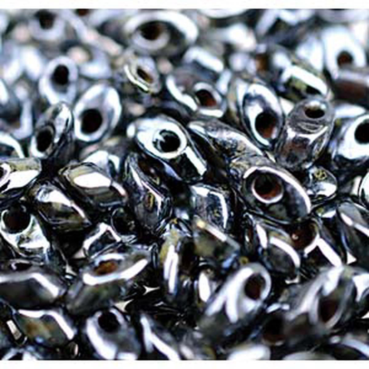 Long Magatama Beads #4511L Picasso Black Luster 6g