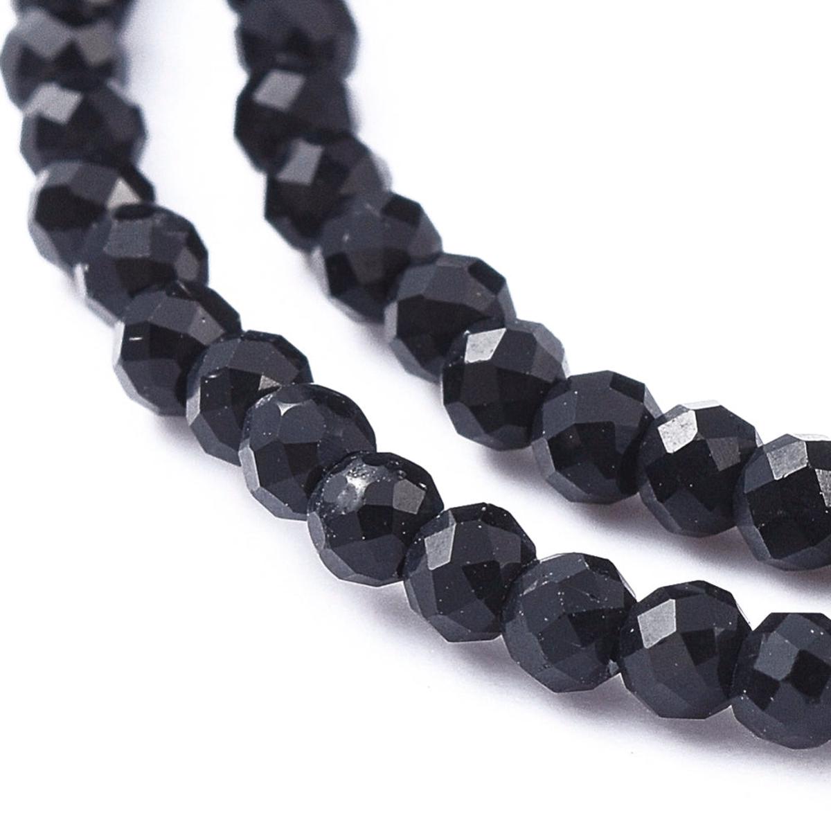 Opaque Glass Beads Strands, Faceted, Rondelle, Black, 2x1.5mm, Hole: 0.6mm, about 208~220pcs/Strand, 34~36cm