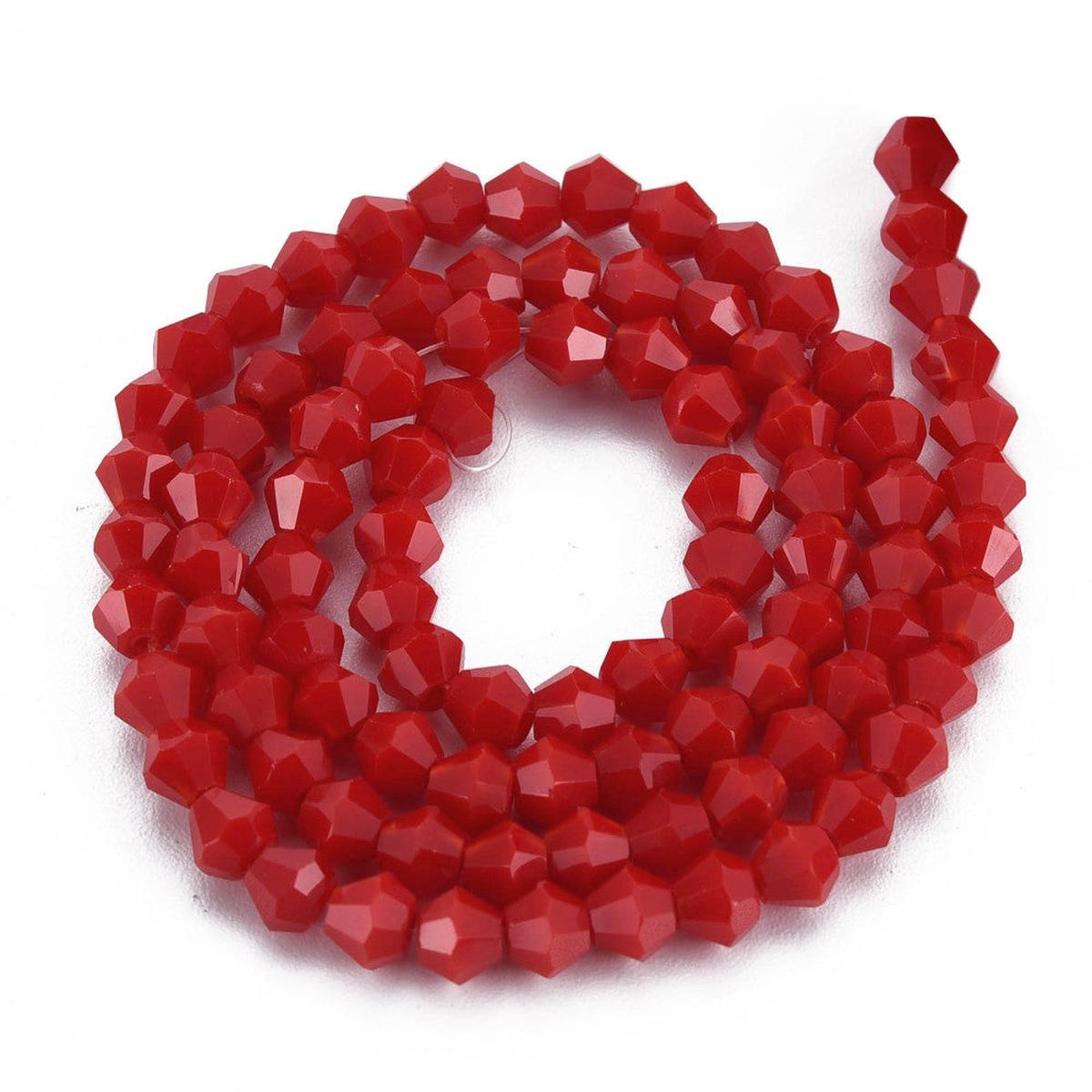 Opaque Solid Color Glass Beads Strands, Faceted, Bicone, Dark Red, 4.5x4mm, Hole: 1mm, about 92~96pcs/strand