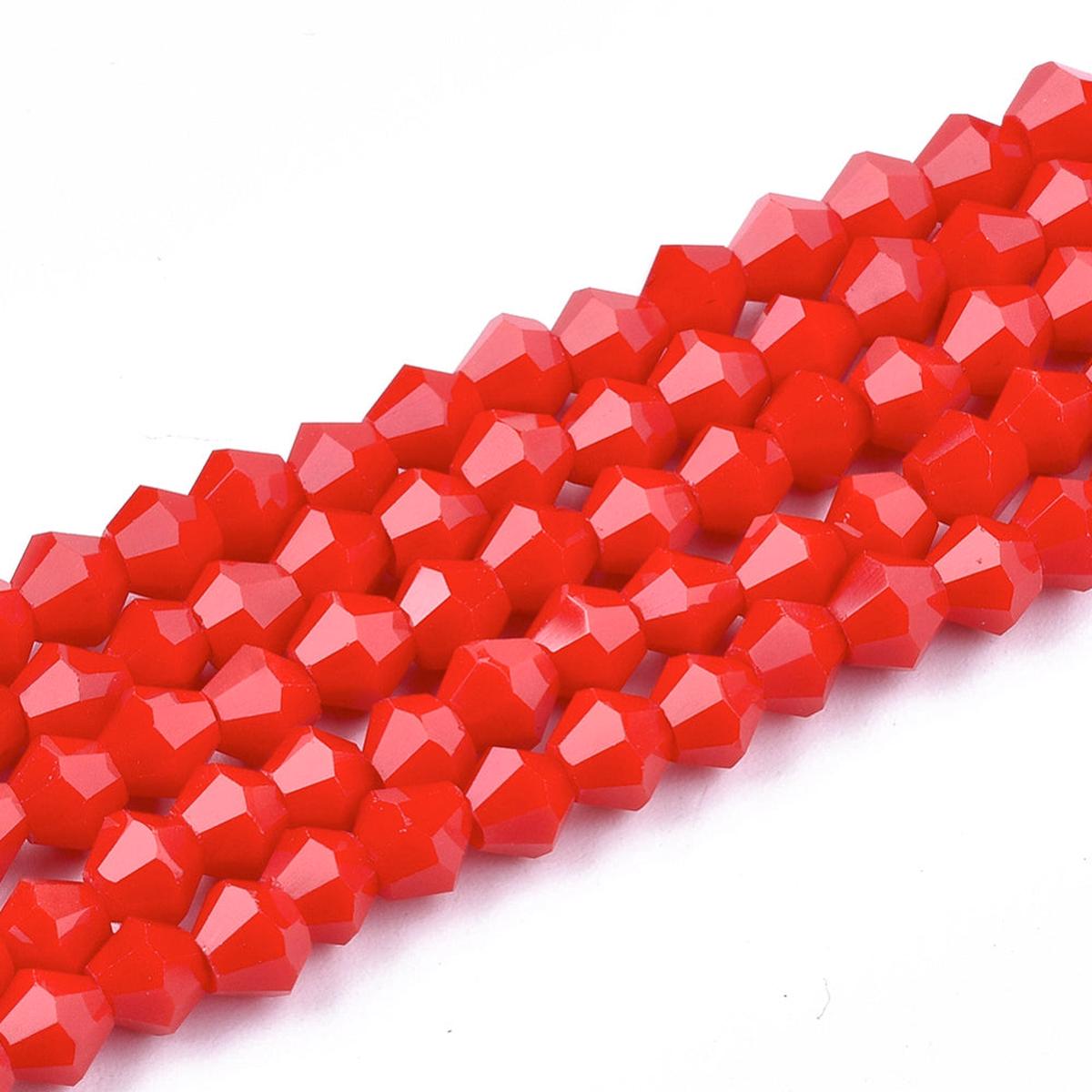 Opaque Solid Color Glass Beads Strands, Faceted, Bicone, Red, Red, Red! , 4.5x4mm, Hole: 1mm, about 85 pcs/strand