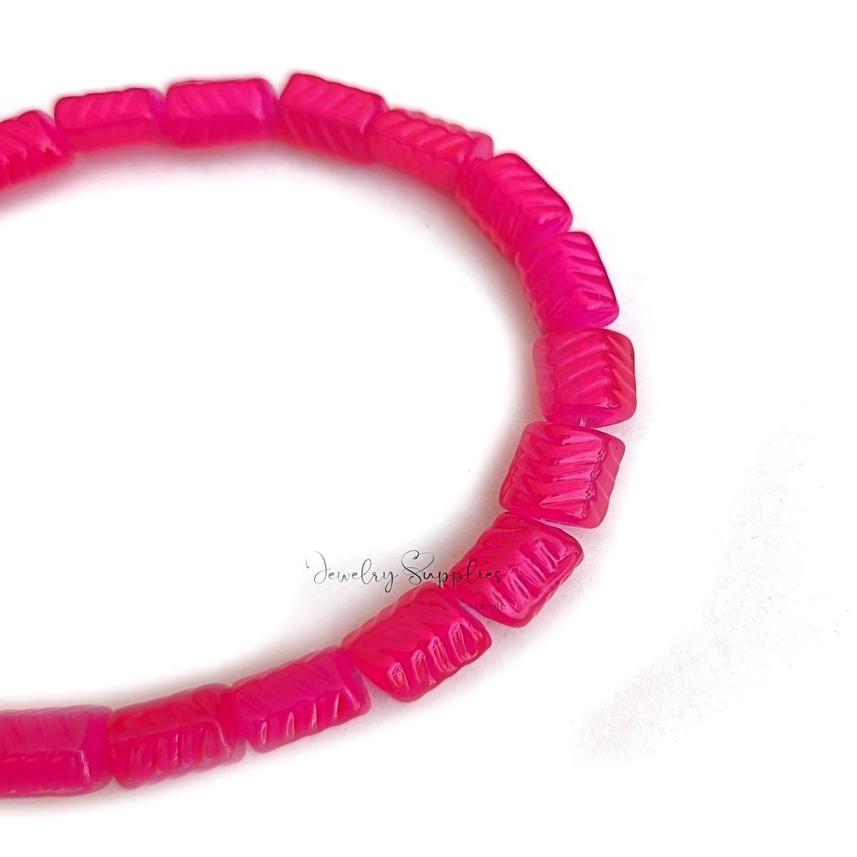 Rectangle beads pillow shaped glass beads 13x 12 mm GBP30 10 beads - magenta