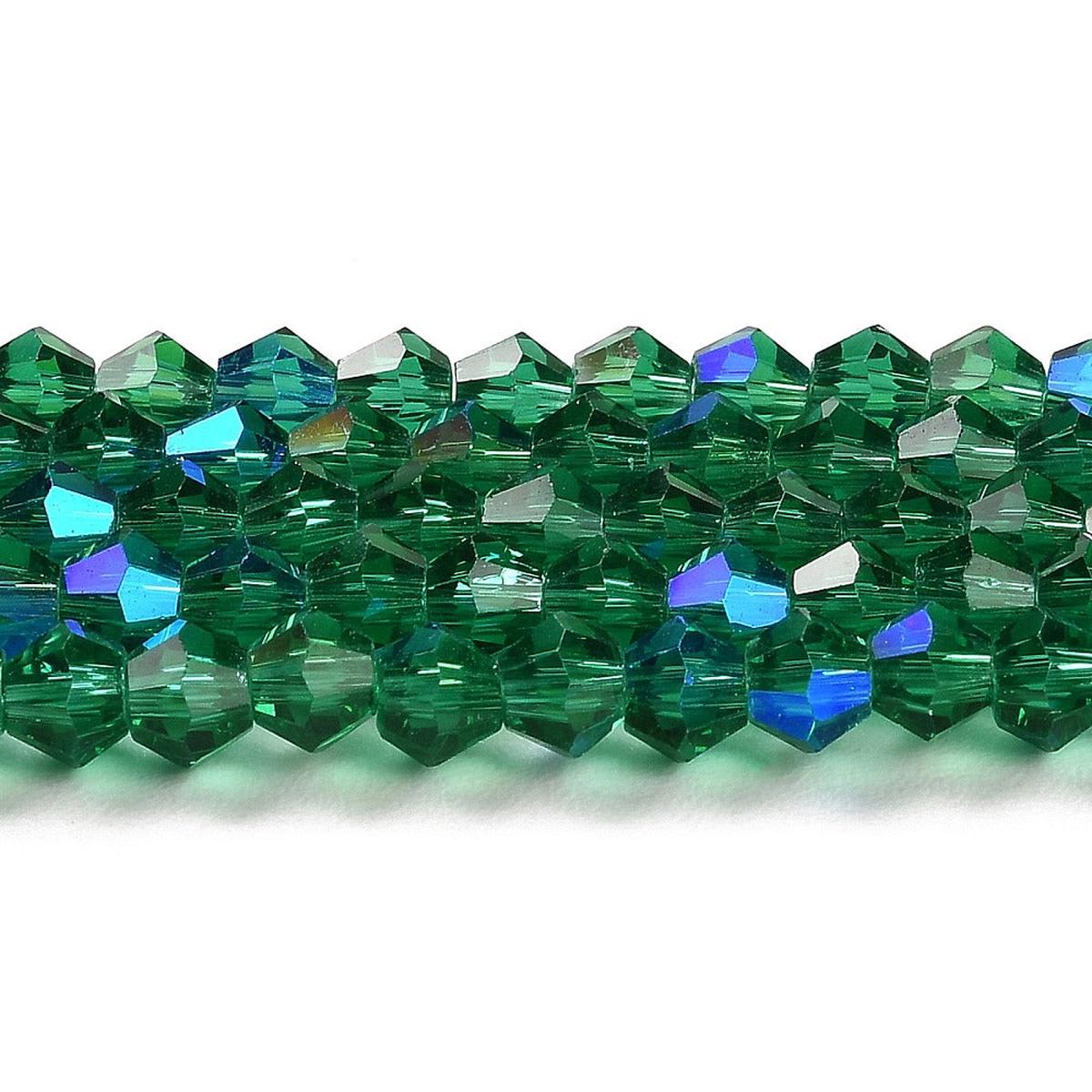 Transparent Electroplate Glass Beads Strands, AB Color Plated, Faceted, Bicone, Teal, 4x4mm, Hole: 0.8mm.  *Approx 90 Beads.