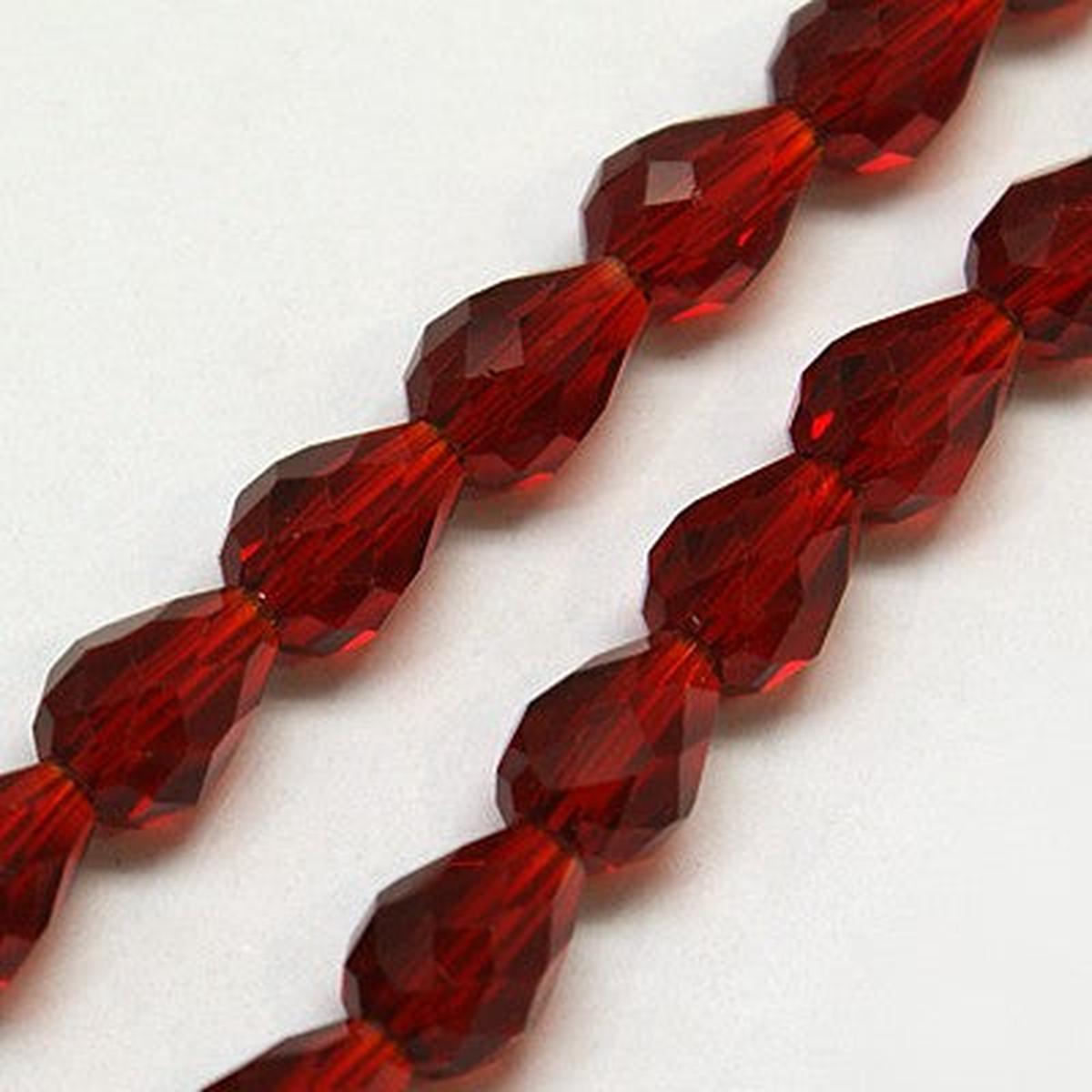 Transparent Glass Bead Strands, Faceted Teardrop, Dark Red,  5 x 7mm, Hole: 1mm, about 65pcs/strand