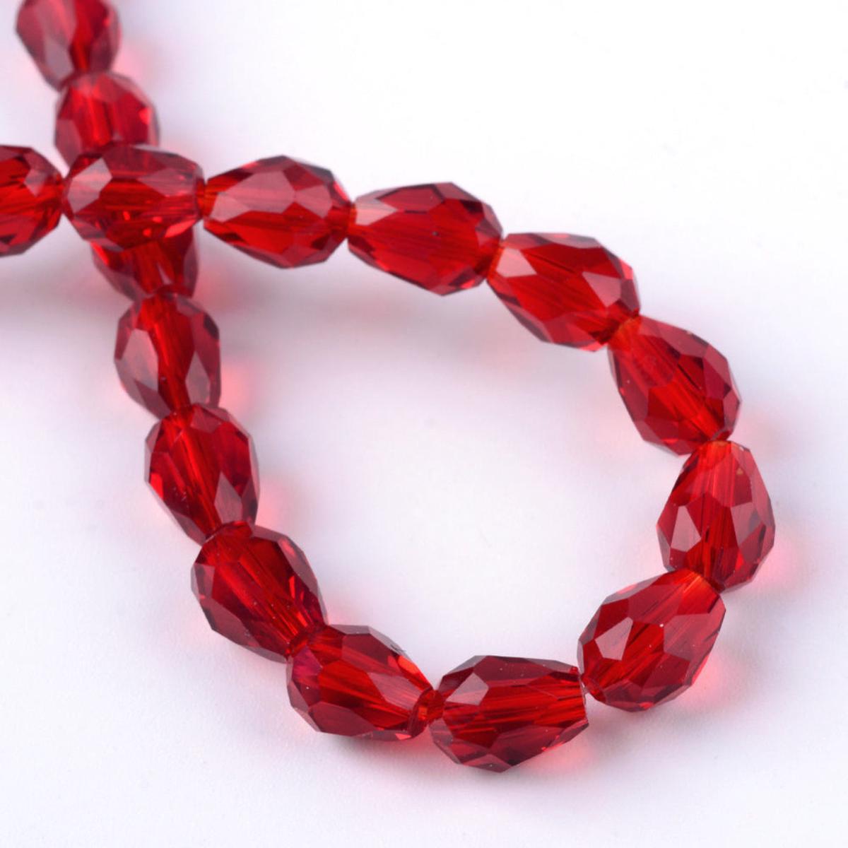 Transparent Glass Bead Strands, Faceted Teardrop, Red, 8x6mm, Hole: 1mm, about 65pcs/strand