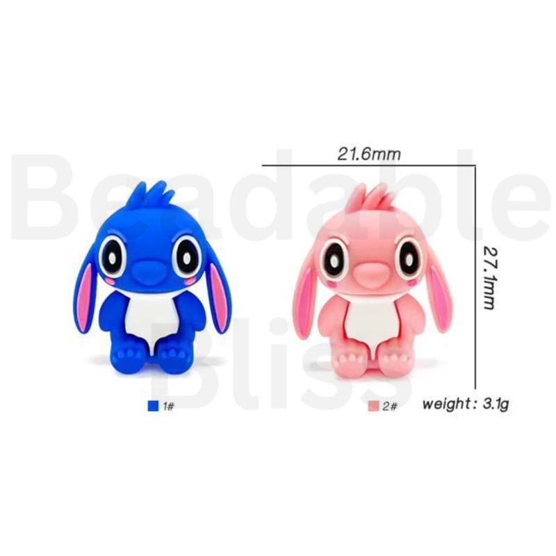 3D Cute Blue Pink Toy Adventure Munchie Cartoon Silicone Focal Beads, Random Mix