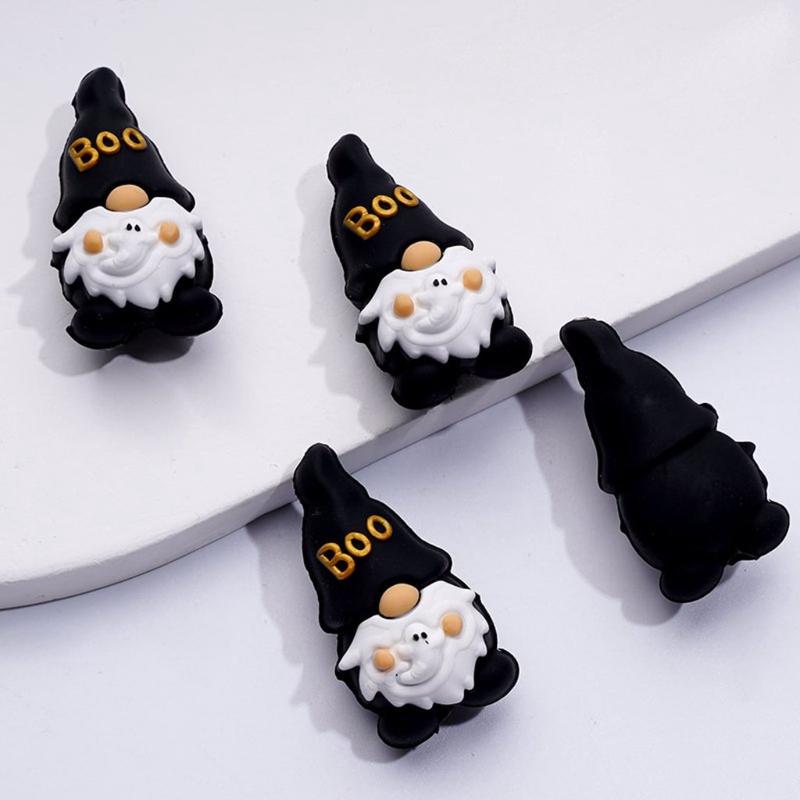 3D Cute Gnome Holds a White Spooky Boo Halloween Silicone Focal Beads