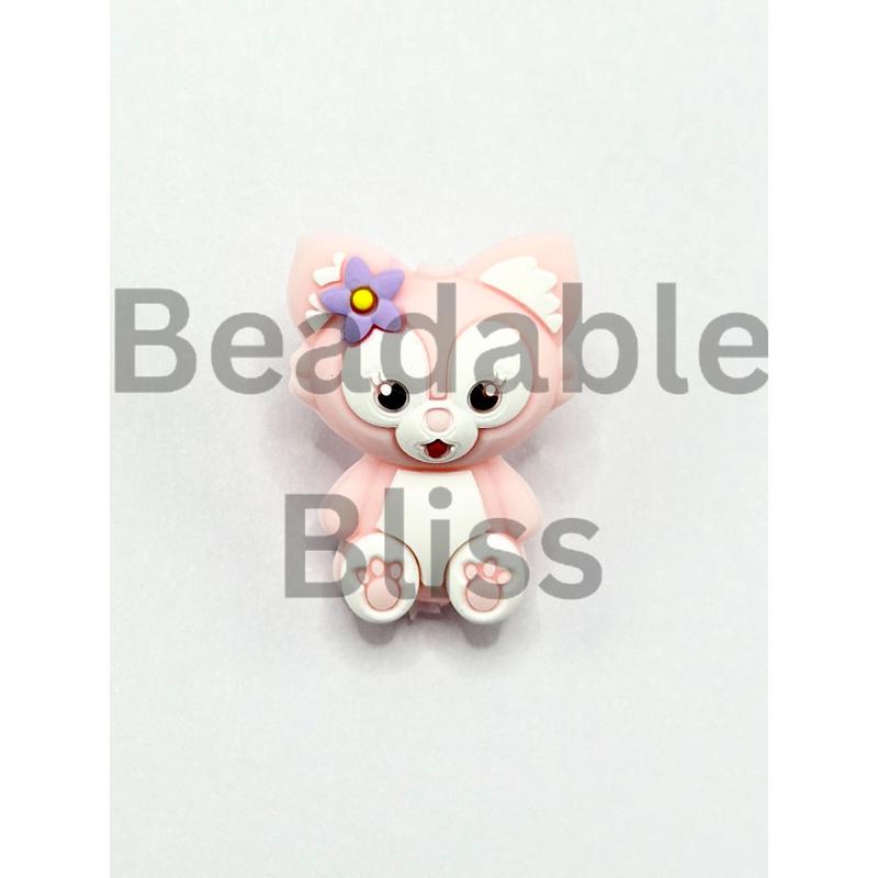 3D Cute LinaBel Pink Fox Enchanted Buddies Cartoon Silicone Focal Beads