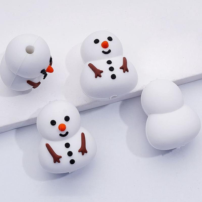 3D Cute Snowman With Red Nose Silicone Focal Beads
