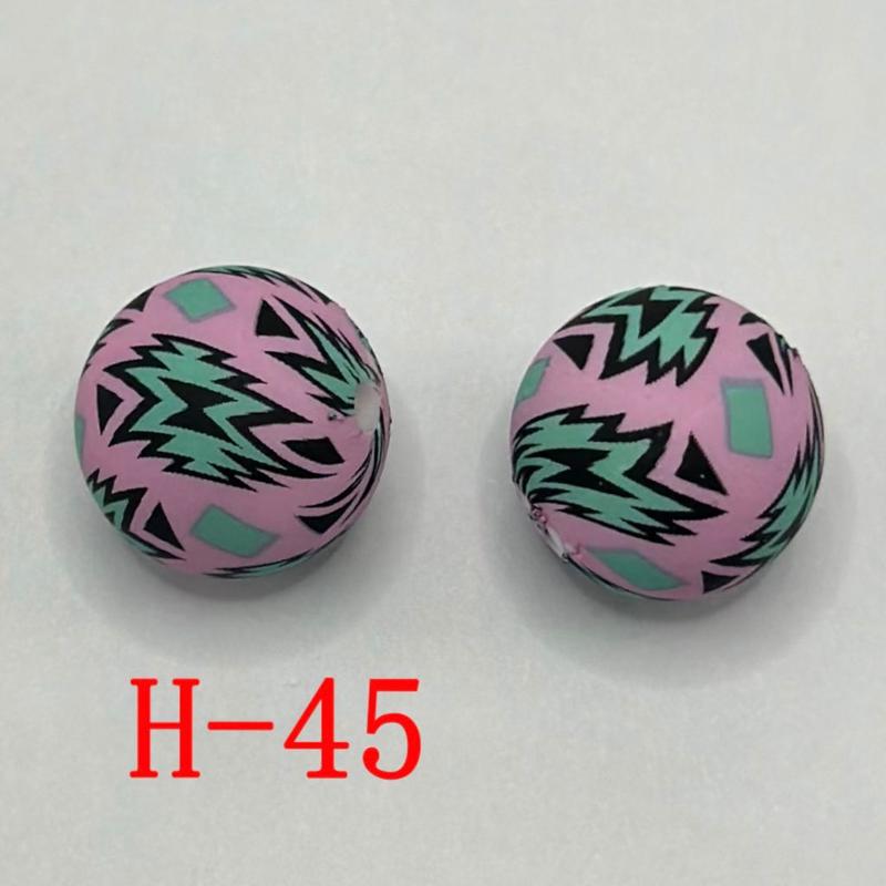 Aztec Print Light Purple Black and Teal Print Round Silicone Beads