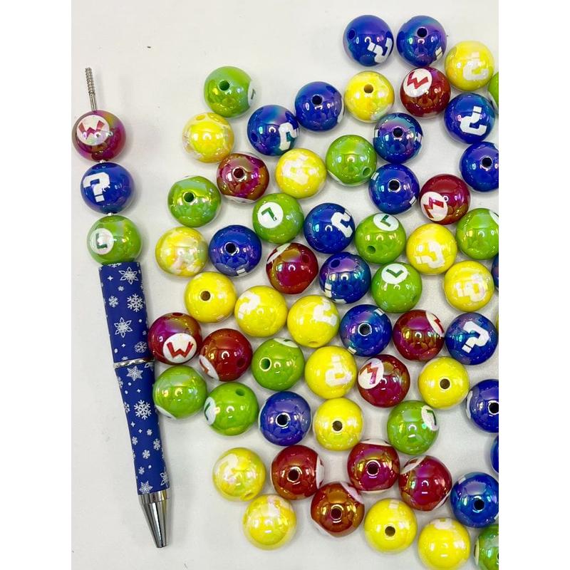 Plumber Character Acrylic Beads with Letter L & W, Question Mark, 16mm, SB