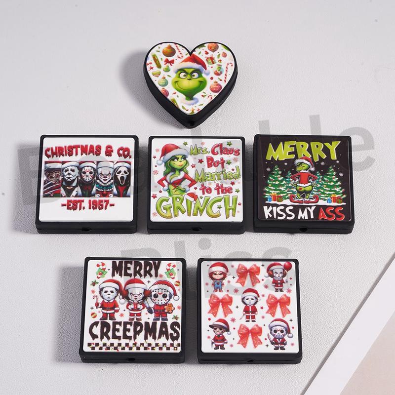 Silicone Focal Beads Horror Green Character Series  Merry Christmas with Different Designs, Random Mix