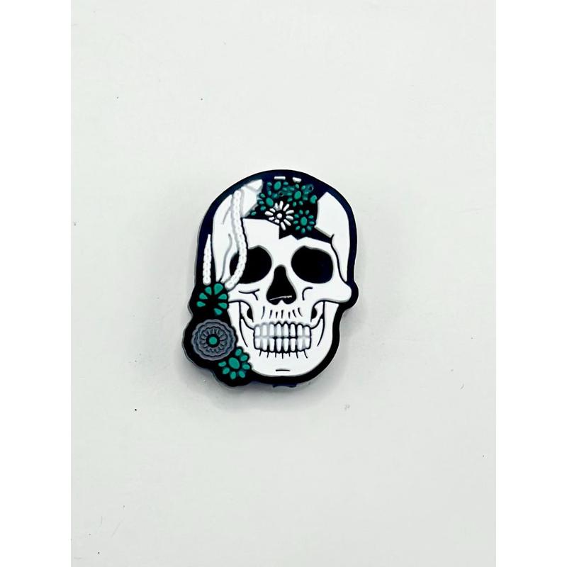 White Skeleton Head Horror Silicone Focal Beads