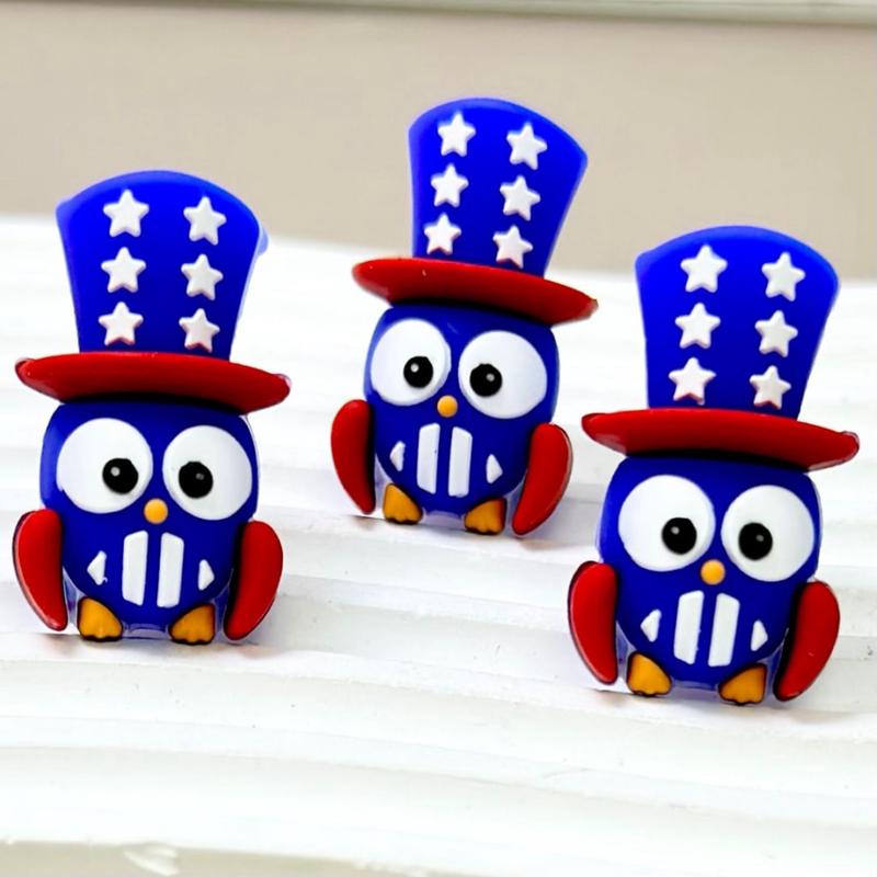 3D Cute USA America National Flag Bird Owl Patriotism Silicone Focal Beads