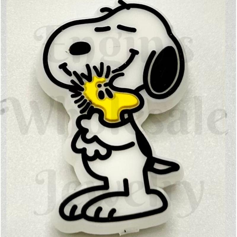 White Beagle Dog Holding a Yellow Doll Silicone Focal Beads