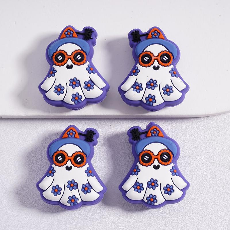 3D Cute Halloween Hunter with Mini Flowers Cool Sunglasses Wizard Hat Silicone Focal Beads