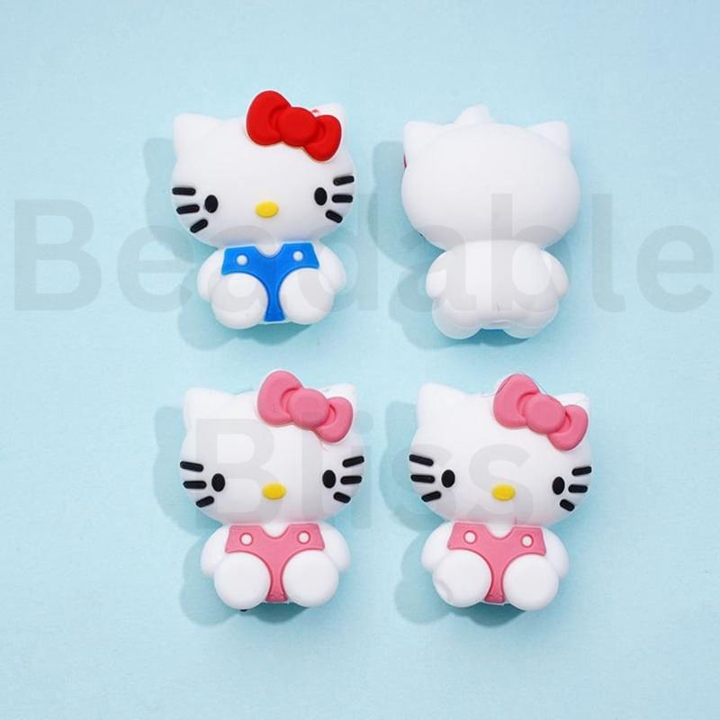 3D Cute Cat Adorable Character Silicone Focal Beads, Random Mix
