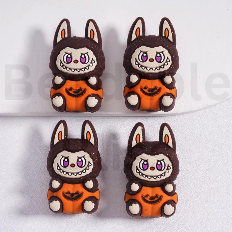 3D Cute Monster Doll Cloud pixie Sits in a  Halloween  Face Pumpkin Silicone Focal Beads