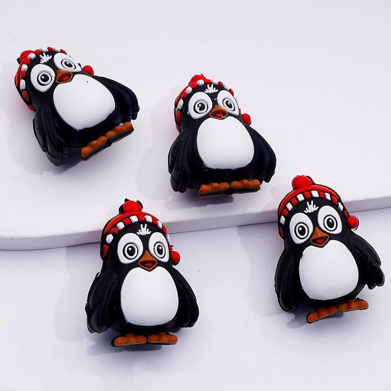 3D Cute Penguin with Red Hat Silicone Focal Beads