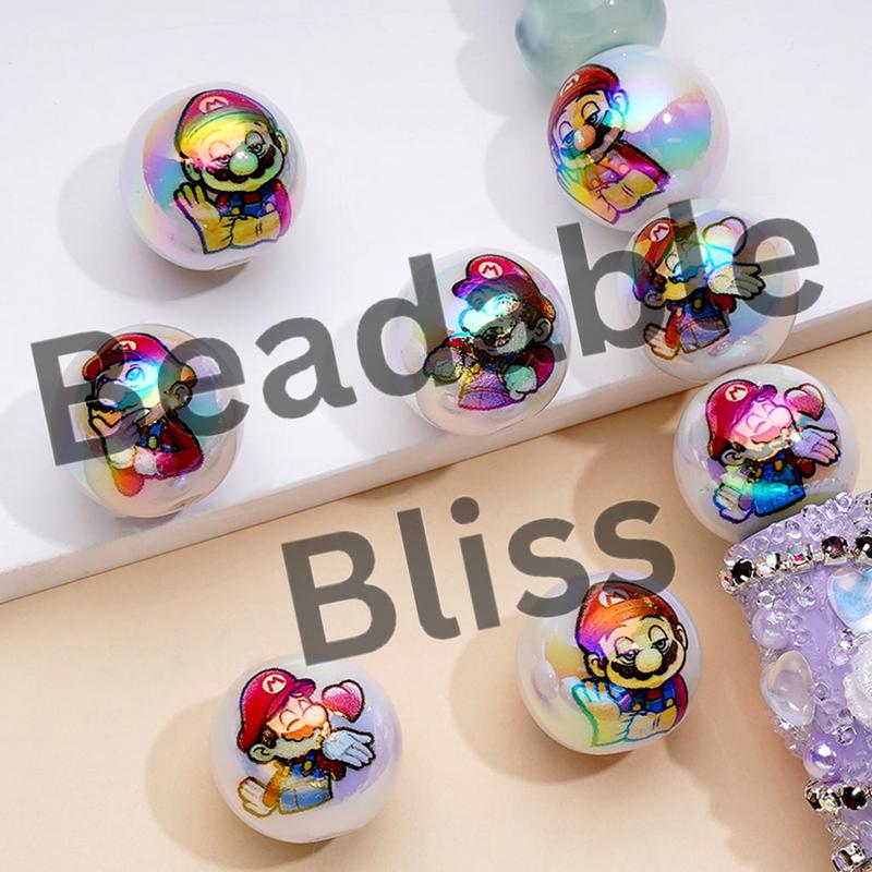 White UV Coated Acrylic Beads with Plumber Character Cartoon, Random Mix, 16MM