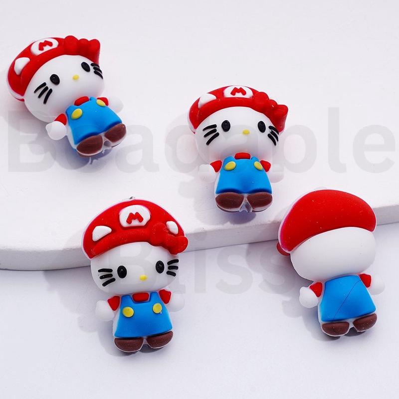 3D Cute Cat Character with Plumber Character Hat Silicone Focal Beads