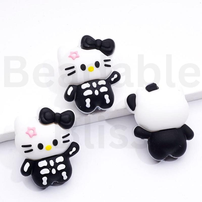 3D Cute Cat Character with Skeleton Costume Halloween Silicone Focal Beads