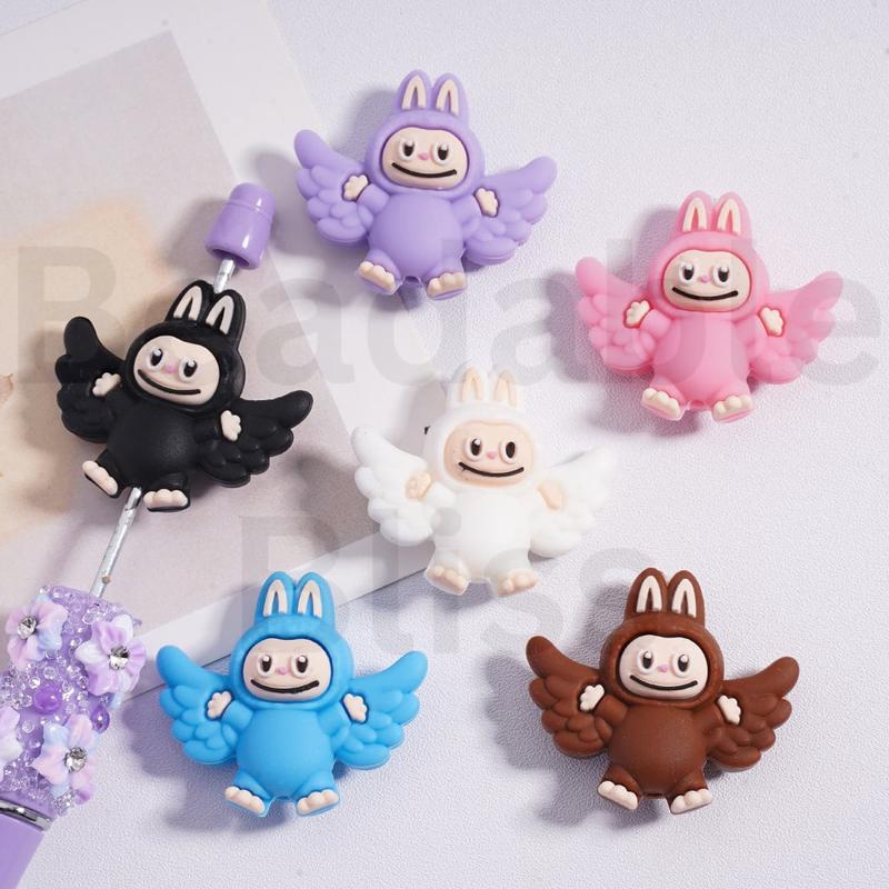 3D Cute Multi-Color Little Monster Doll devil plush with Wings Silicone Focal Beads
