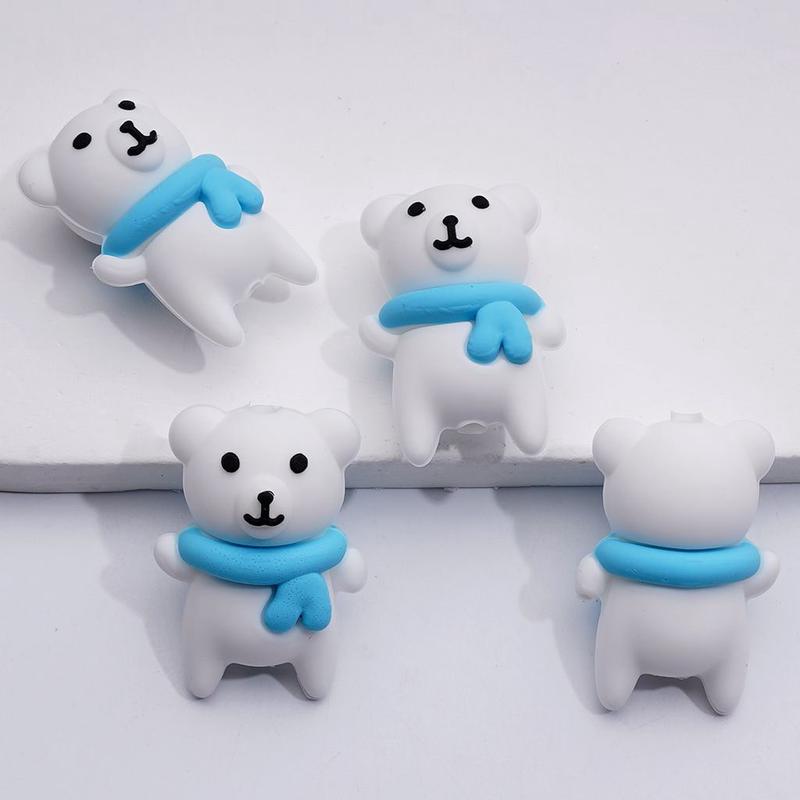 3D Cute Polar Bear in Blue Scarf Silicone Focal Beads