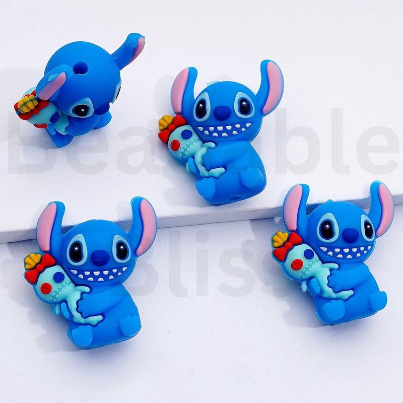 3D Blue Cute Cartoon Space Kid Holds a Little Doll Silicone Focal Beads