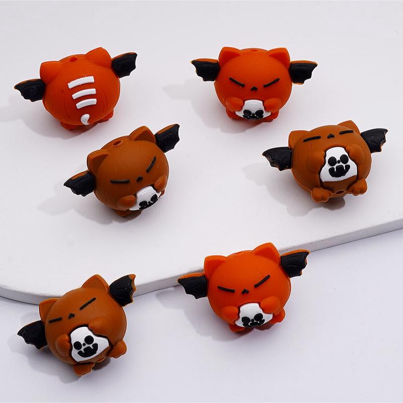 3D Cute Bat Holds Little White Spooky Halloween Silicone Focal Beads
