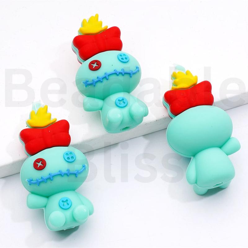 3D Cute Scrum with Yellow Crown Red Bowtie Enchanted Studio Silicone Focal Beads