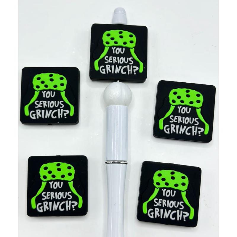 You Serious Green Character Christmas Black Square Silicone Focal Beads