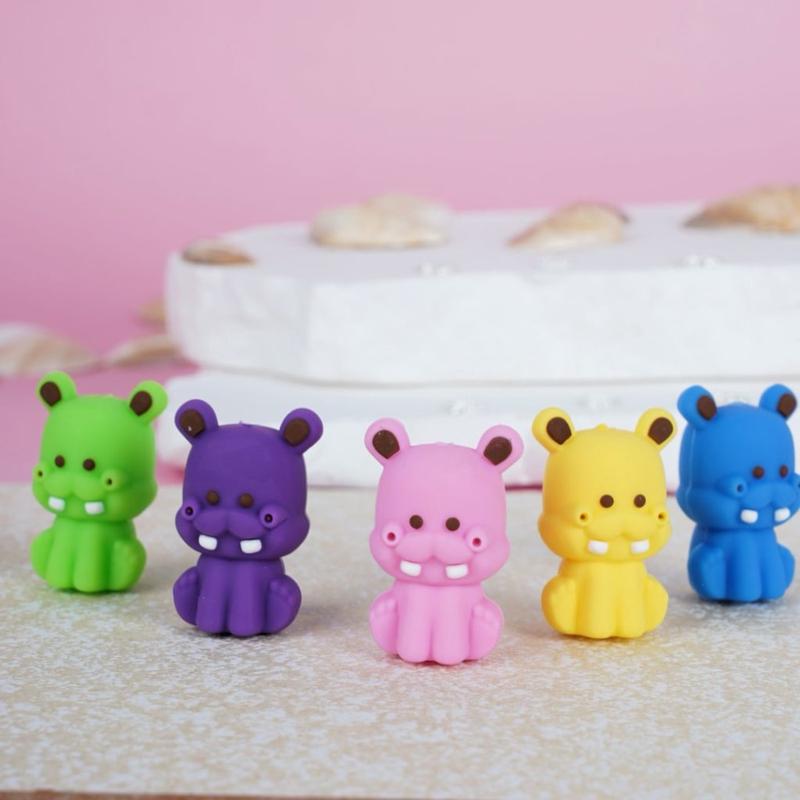 3D Cute Baby Hippo Silicone Focal Beads, Random Mix