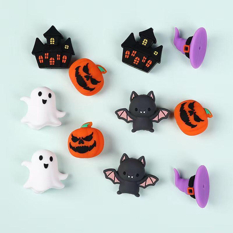 3D Cute Halloween Series Spooky Pumpkin Haunted House Bat Wizard Hat Silicone Focal Beads