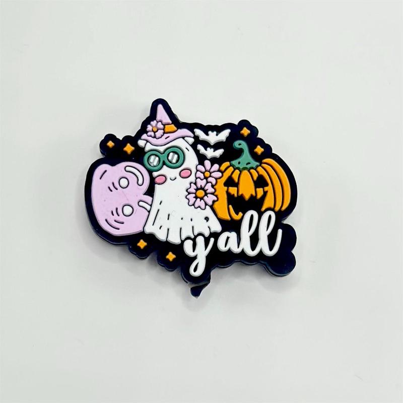 White Phantom with Glasses and Yellow Pumpkin Halloween Silicone Focal Beads