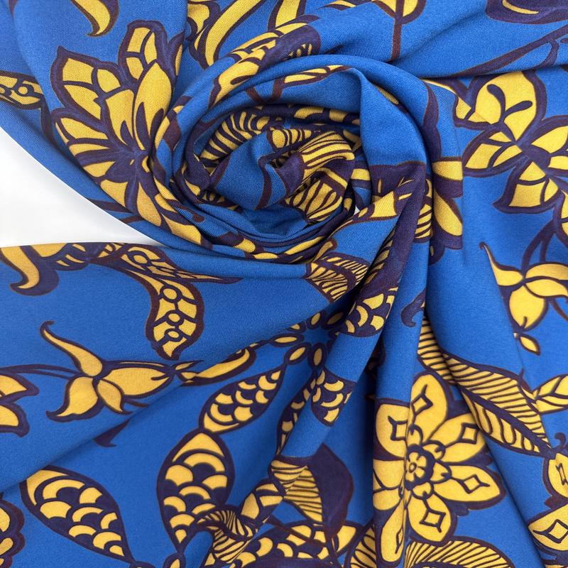Yellow Blue Printed Viscose Staple
