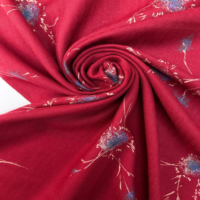Wool Red Beige Printed Twill