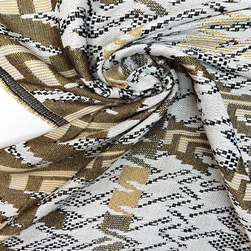 Abstract Golden Black Cotton Viscose Lurex Acrylic Jacquard