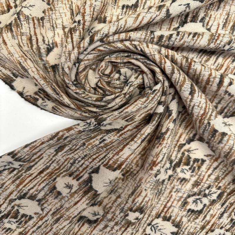Abstract Printed Gray Beige Wool Fabric