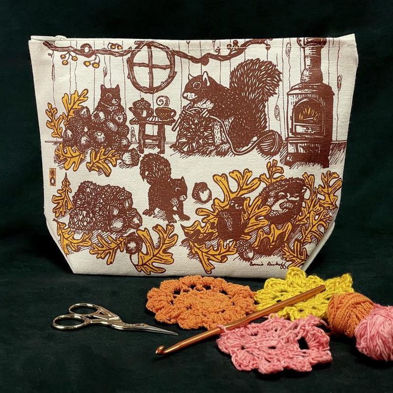Squirrel Crochet Large Zipper Pouch