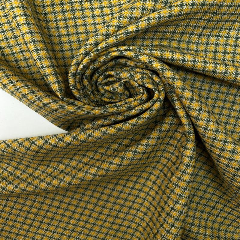Yellow Green Wool Checked Tweed