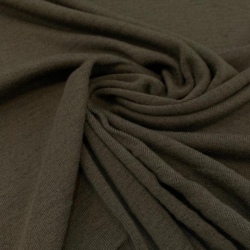 Wool Rib Knit Fabric - Heather Army Green