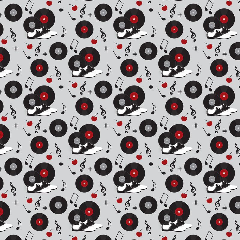 50s Black and Red Diner Pattern 15 Quilting Cotton Fabric