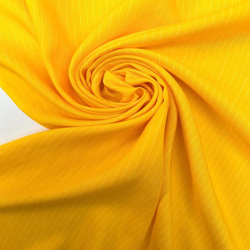 Yellow Viscose Striped Fabric