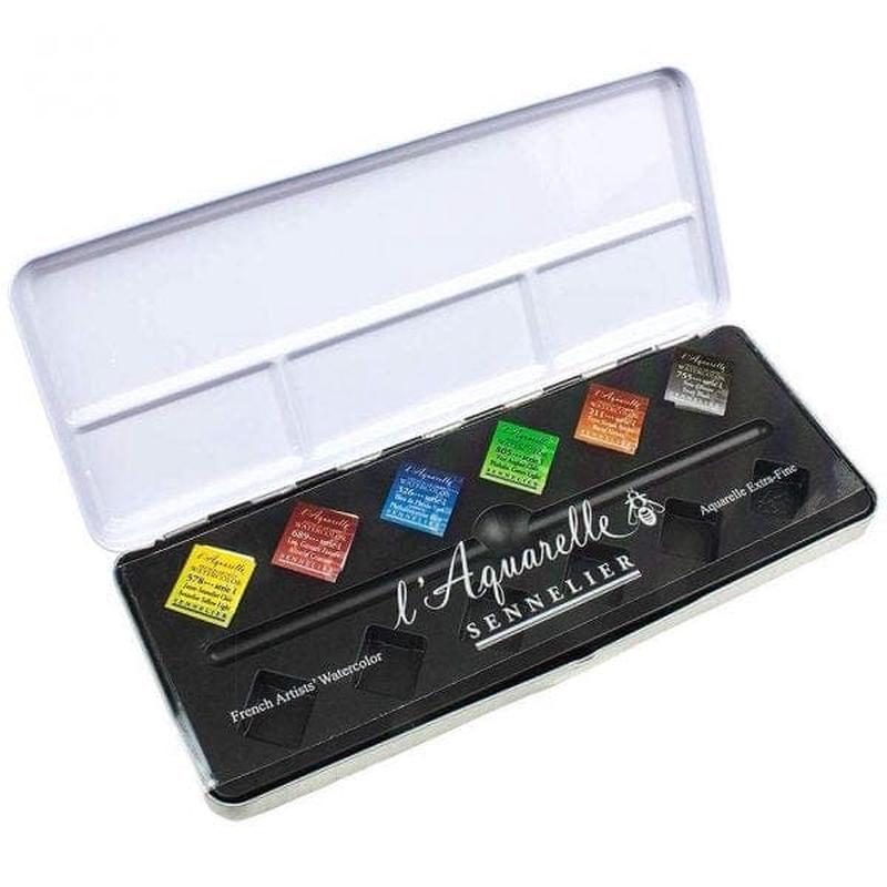 Sennelier Watercolour Test Pack 6 Half Pans with Bonus Brush