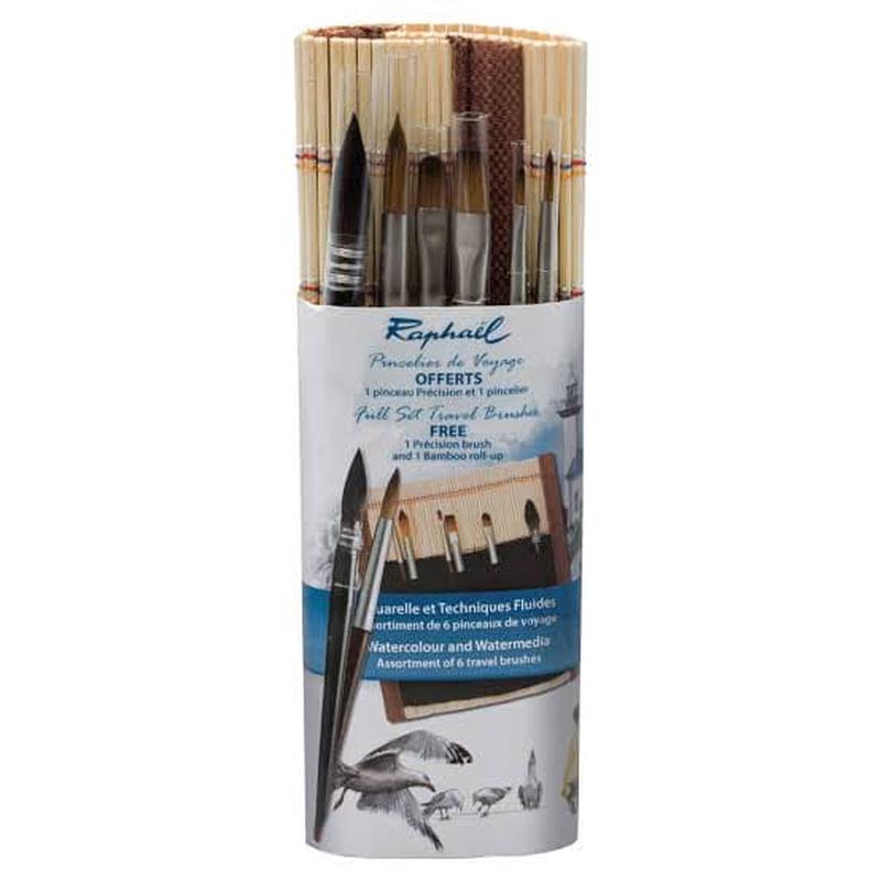 Raphal Precision Travel Brush & Bamboo Brush Roll Set